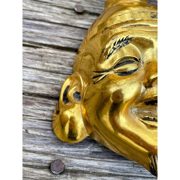 Vintage Gold Metal Asian Men Smiling Faces Wall Decor - Picture 16 of 16